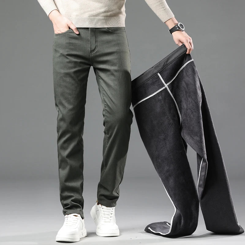 Men's Fleece-Lined Slim Dress Pants – Warm Winter Trousers
