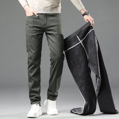 Men's Fleece-Lined Slim Dress Pants – Warm Winter Trousers