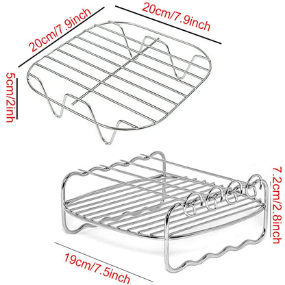 Air Fryer Rack – Stainless Steel Grill & Baking Rack with Skewers