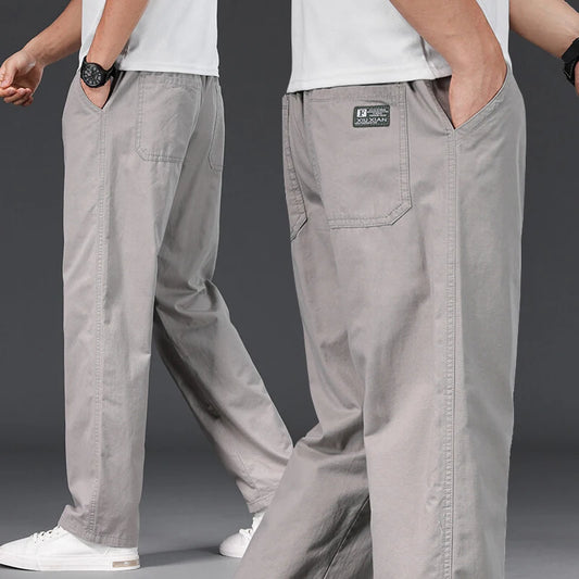 Men's Plus Size Relaxed Fit Casual Pants – Elastic Waist Cotton Trousers