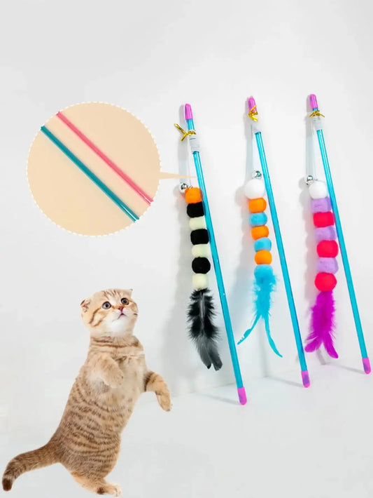 Cat Feather Wand Toy with Elastic String & Fur Bug