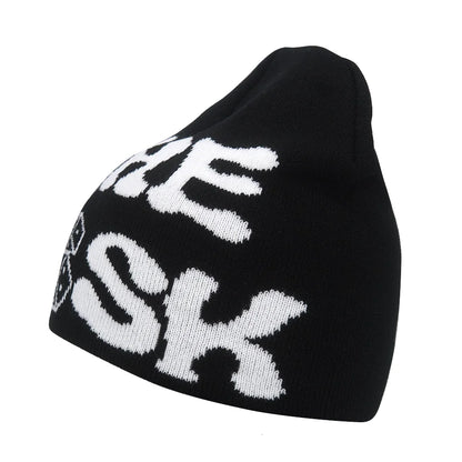 Y2K Letter Print Knit Beanie Hat – Unisex Winter Cap