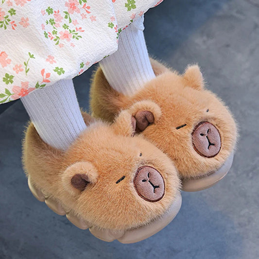Capybara Kids Winter Slippers – Fluffy Cartoon House Shoes for Boys & Girls