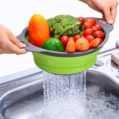 Collapsible Silicone Colander – Foldable Kitchen Strainer Basket