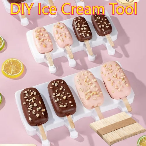 Popsicle Mold Silicone Ice Cream Maker with Wooden Sticks – DIY Lolly & Cake Tool