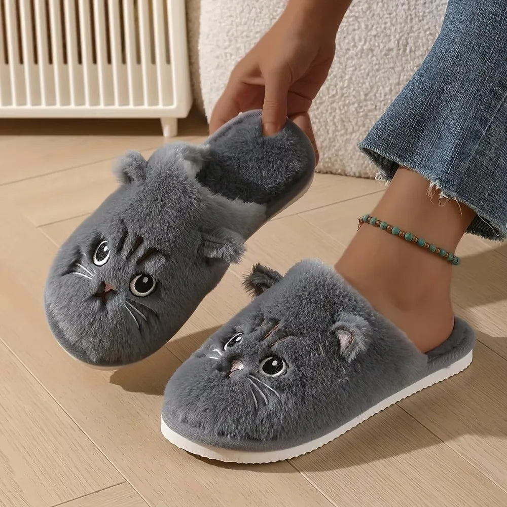 Cat Plush Slippers – Cute 3D Ear Indoor House Shoes with Non-Slip Sole