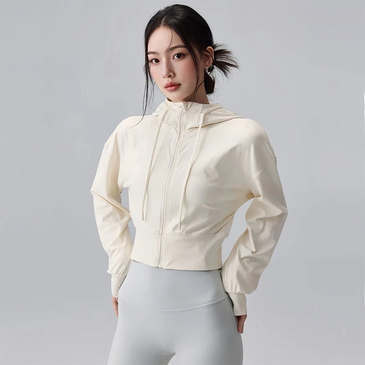 Women's Hooded Zip-Up Crop Jacket – Sports & Gym Outerwear