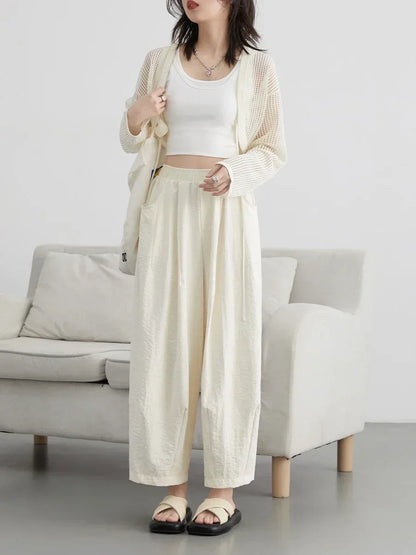 Women's Wide Leg Pleated Trousers – Beige