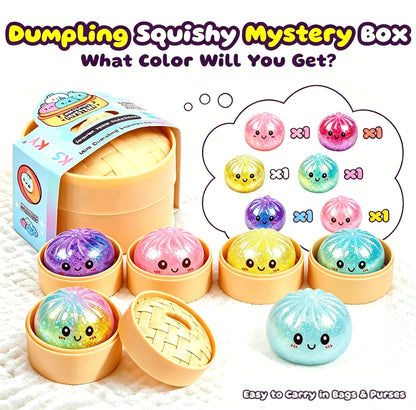 Glitter Squishy Stress Ball – Sparkle Bun Fidget Toy in Steamer Basket