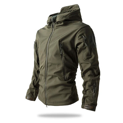 Men's Tactical Soft Shell Jacket Waterproof Fleece Hooded