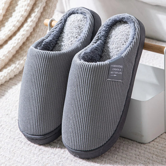 Plush Winter Slippers – Fleece-Lined Corduroy Indoor Shoes