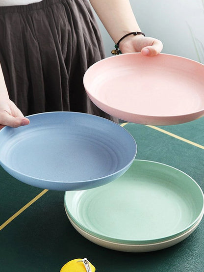 4-Piece Wheat Straw Plates Set - Unbreakable Reusable Dinner Plates