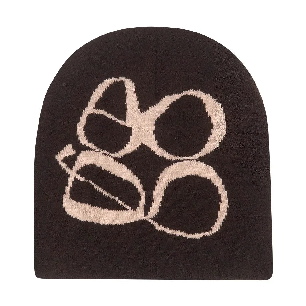 Y2K Letter Print Knit Beanie Hat – Unisex Winter Cap