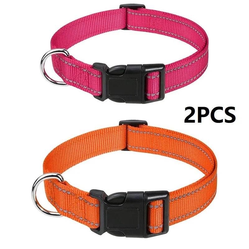Reflective Dog Collar – Adjustable Nylon with Quick-Release Buckle, XS–XL