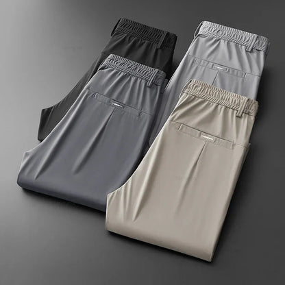 Ice Silk Slim Fit Men's Trousers – Quick-Dry Elastic Waist Pants