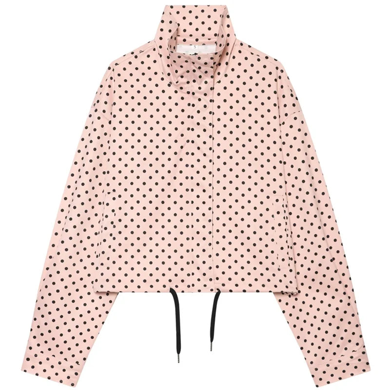 Polka Dot Bomber Jacket – Women's Oversized Long Sleeve Outerwear