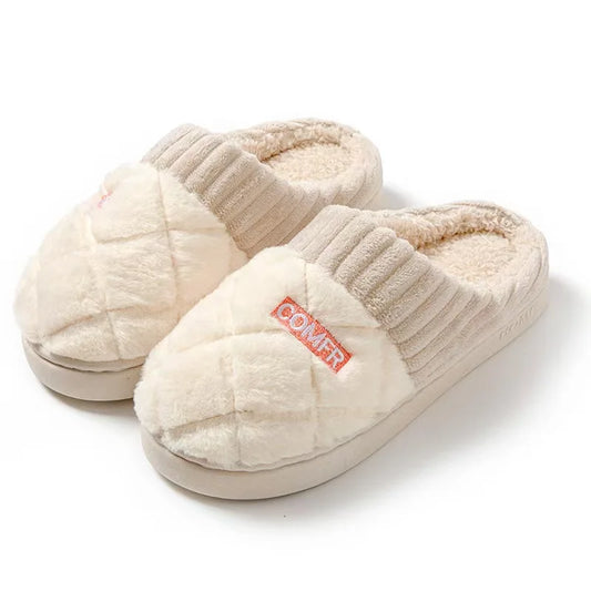Plush Home Slippers – Quilted Fleece Anti-Slip Indoor Shoes for Women & Men