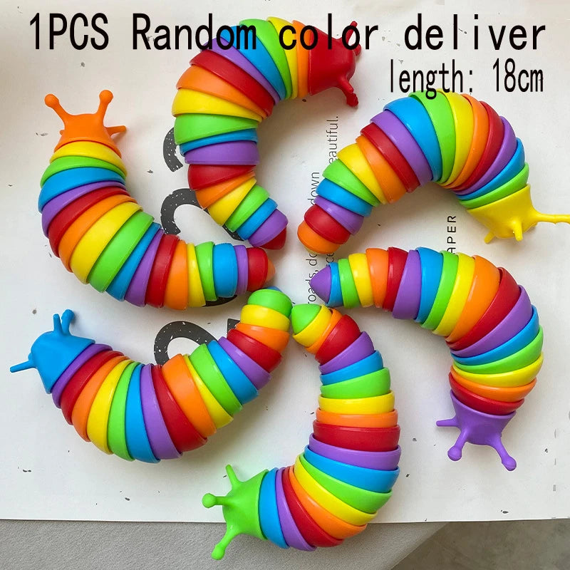 3D Slug Fidget Toy – Articulated Rainbow Caterpillar Sensory Toy