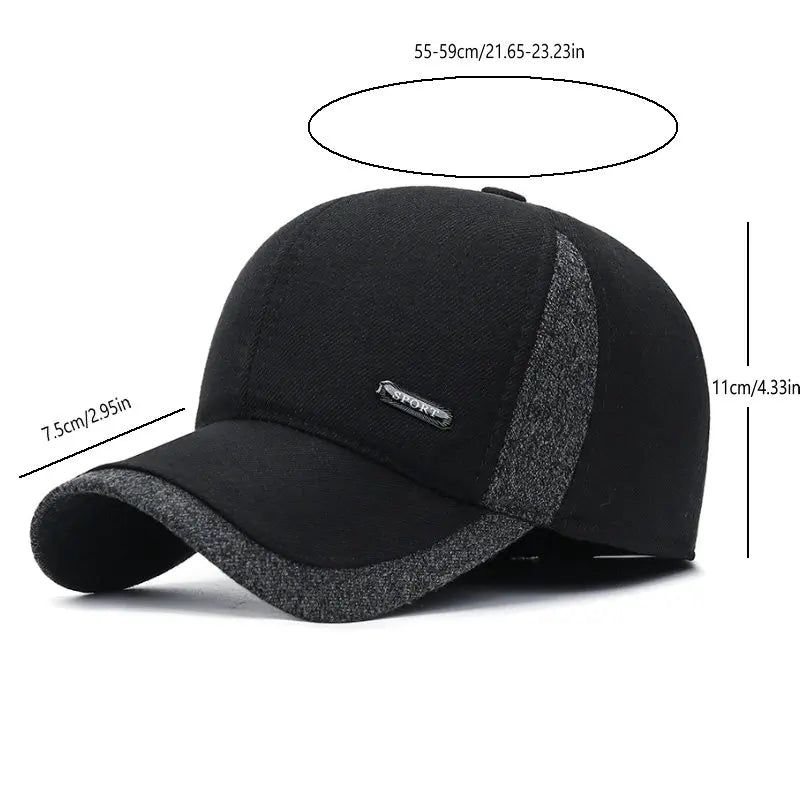Winter Baseball Cap with Ear Flaps – Thick Warm Hat for Men
