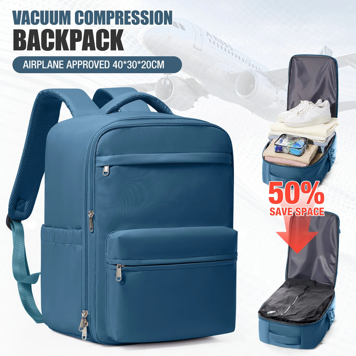 Vacuum Compression Cabin Backpack 40x30x20 with Laptop Sleeve