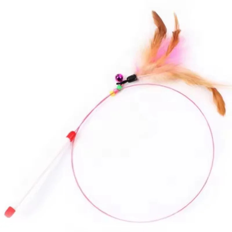 Cat Teaser Wand Toy - Steel Wire, Dragon & Fish, Bell, Interactive
