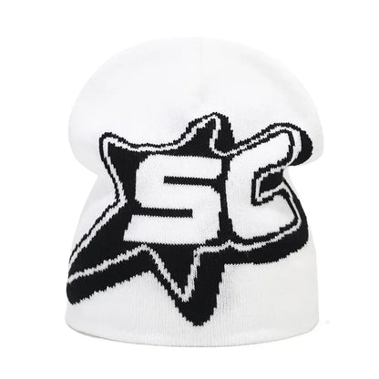 Y2K Letter Print Knit Beanie Hat – Unisex Winter Cap