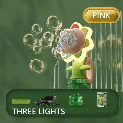 Sunflower Bubble Machine Toy with LED Night Light – 3-Speed