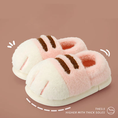 Cat Paw Plush Slippers – Fluffy Fleece-Lined Winter House Shoes