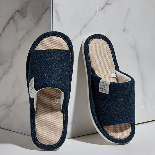 Linen Open-Toe Home Slippers – Unisex Indoor Shoes