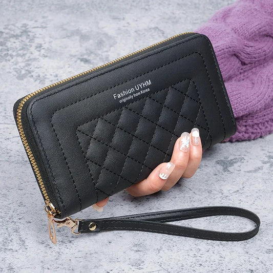 Women's Long Zip Wallet – Large Capacity Quilted Wristlet Clutch