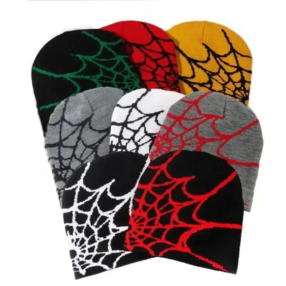 Spider Web Knit Beanie – Unisex Winter Hat with Bold Graphic Design