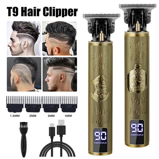 T9 Vintage Cordless Hair Trimmer – USB Rechargeable Electric Clipper for Men