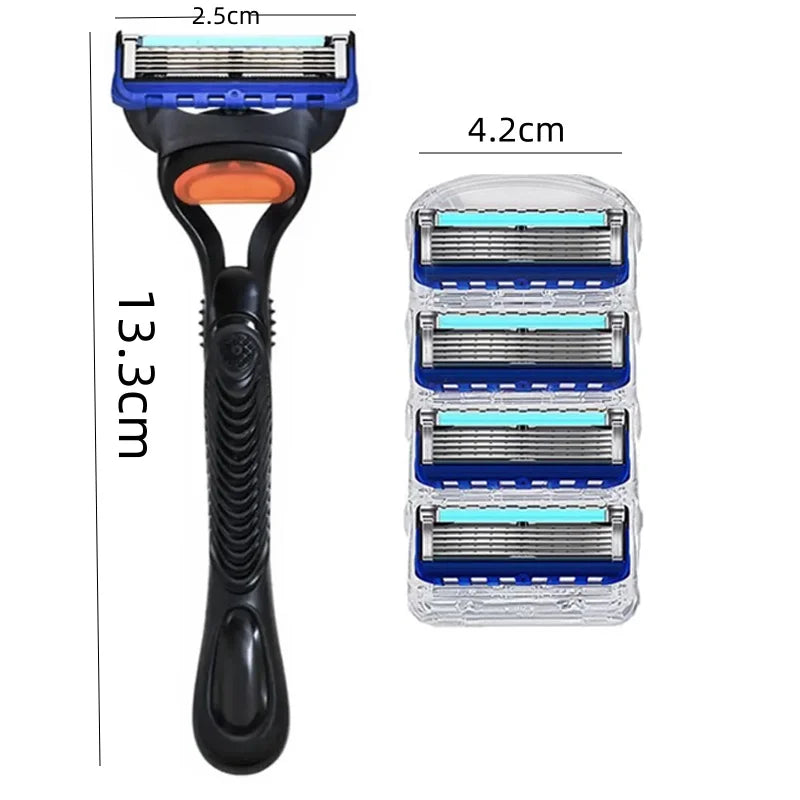 5-Layer Razor Blade Refills – Stainless Steel Wet Shaving Cartridges for Men