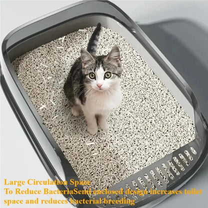Semi-Enclosed Cat Litter Box – Splashproof Kitten Toilet Tray