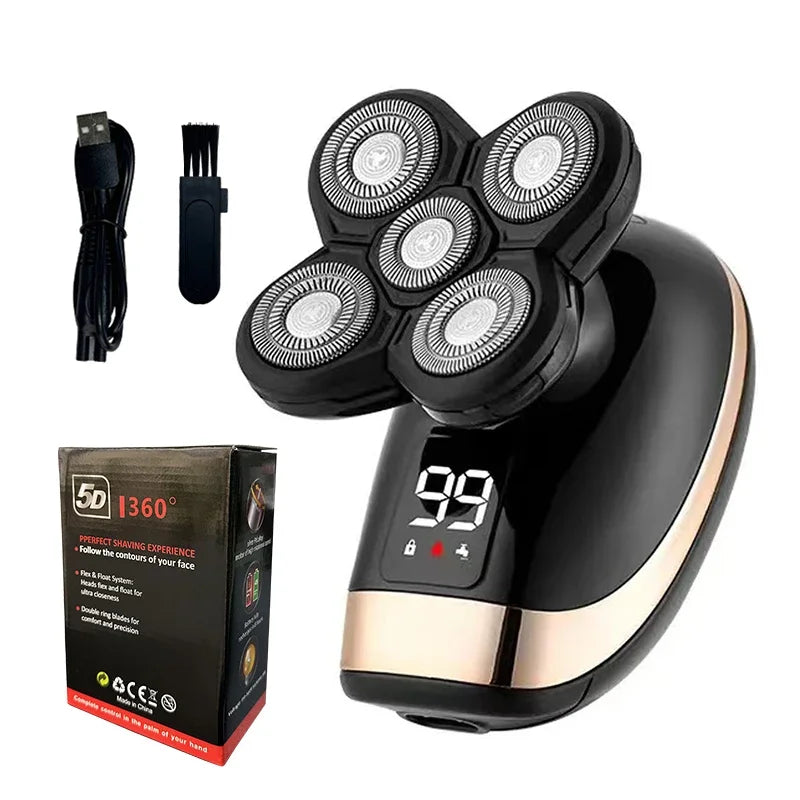 5-in-1 Electric Shaver for Men – 5D Rotary Wet & Dry Razor