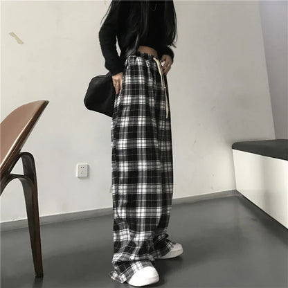 Plaid Baggy Sweatpants – Oversized Unisex Casual Pants with Pockets