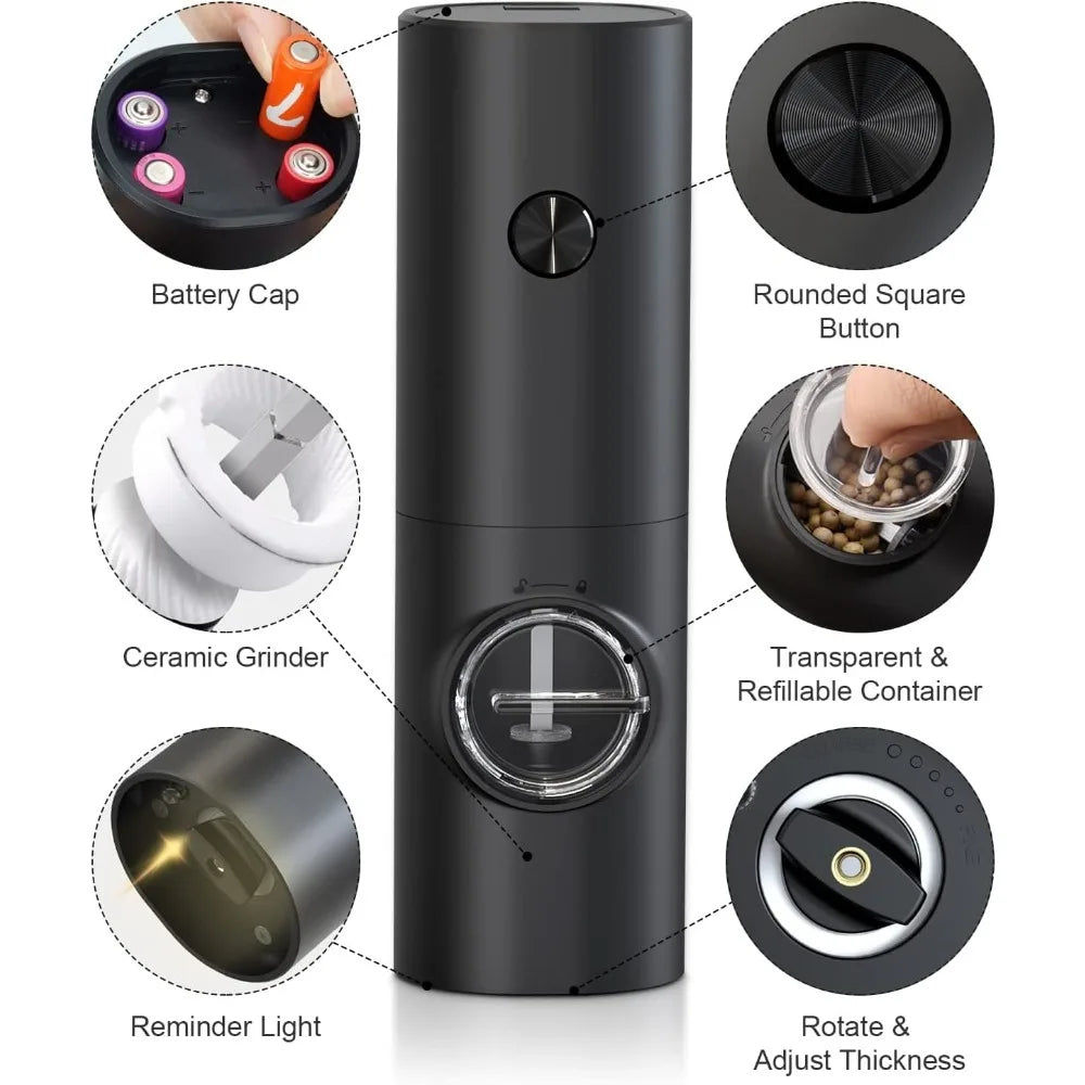 Electric Pepper & Salt Grinder Set – Battery Powered, Adjustable Coarseness
