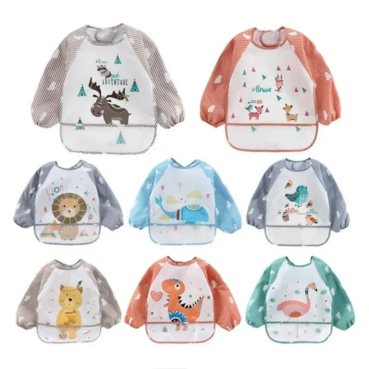 Baby Long Sleeve Waterproof Bib Smock with Pocket for Toddlers 0-3 Years