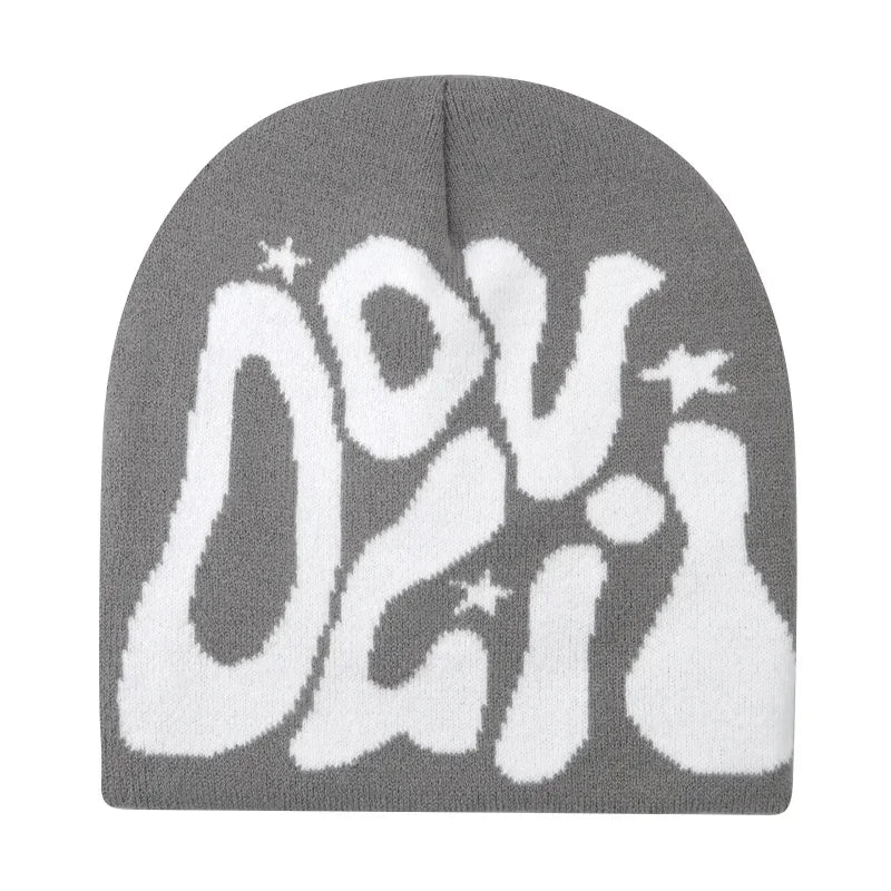 Y2K Letter Print Knit Beanie Hat – Unisex Winter Cap
