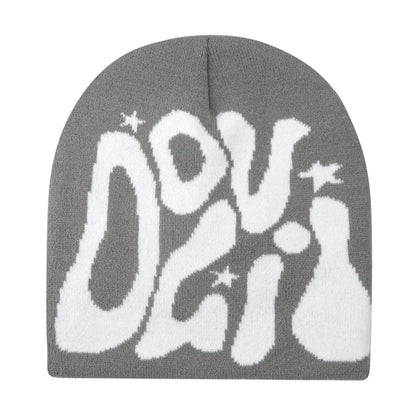 Y2K Letter Print Knit Beanie Hat – Unisex Winter Cap
