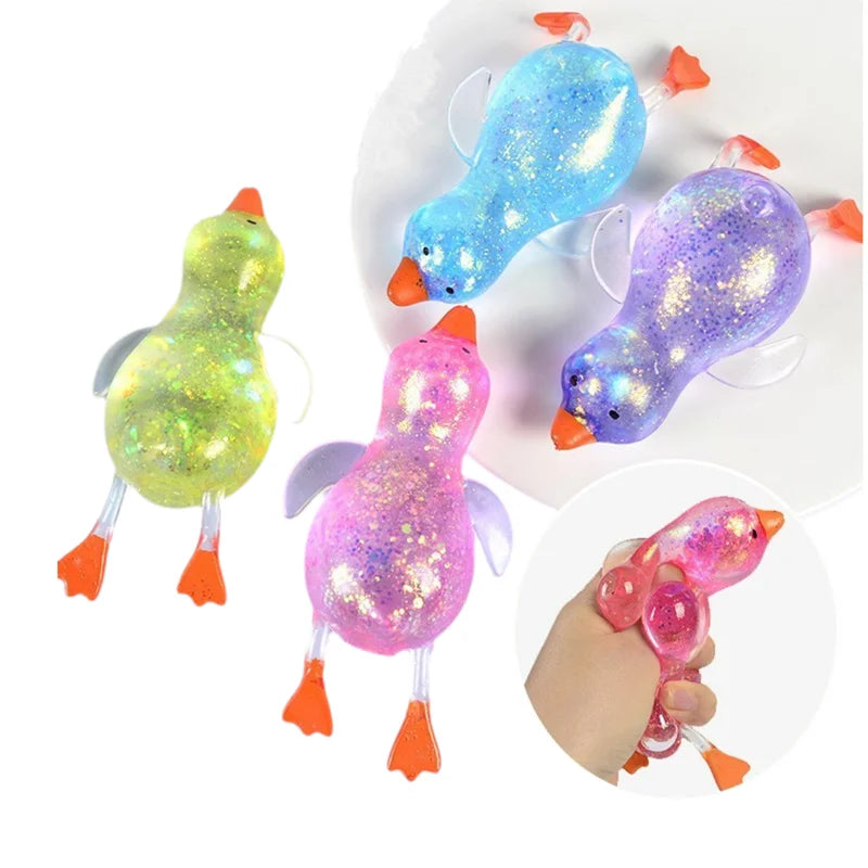 Squishy Aurora Duck Stress Relief Toy – Glitter Squeeze Fidget