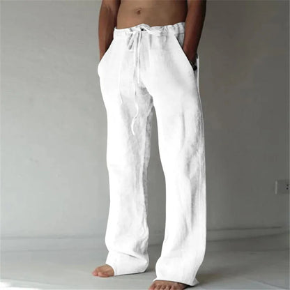 Men's Wide-Leg Linen Pants – Drawstring Casual Trousers