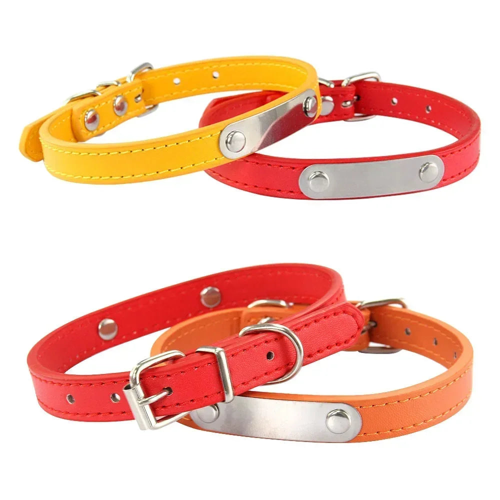 Personalized Dog Collar with Engraved ID Tag – PU Leather, Anti-Lost