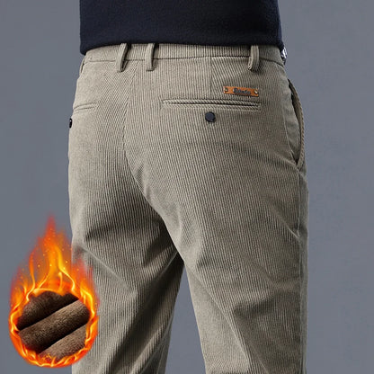 Men's Fleece-Lined Corduroy Pants – Thick Stretch Business Trousers