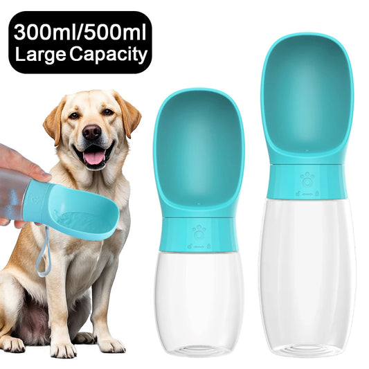 Portable Pet Water Bottle with Drinking Bowl – 300ml & 500ml for Dogs & Cats