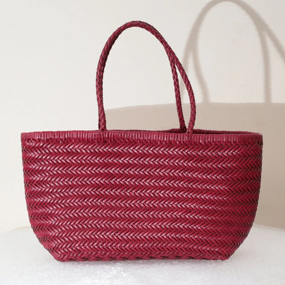 Woven Genuine Leather Tote Bag for Women – Cowhide Shoulder Bag