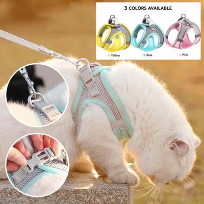 Soft Mesh Pet Harness & Leash Set – Escape-Proof, Reflective, Adjustable