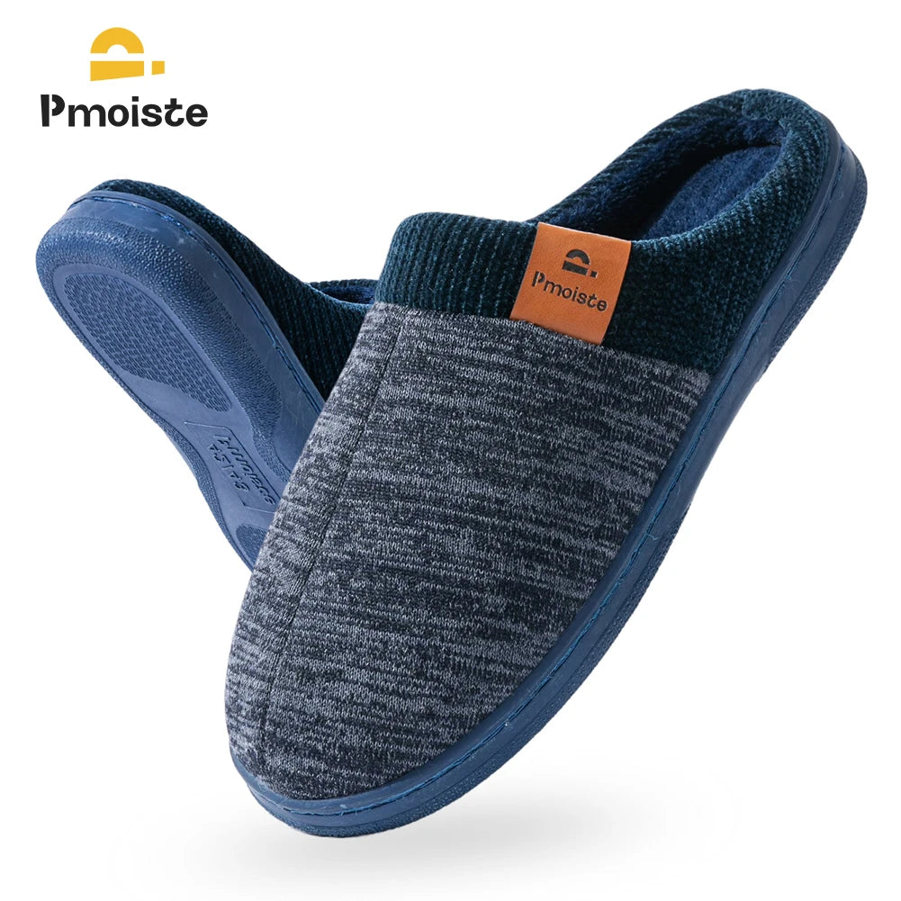 Men's Knitted Indoor Slippers with Anti-Slip TPR Sole