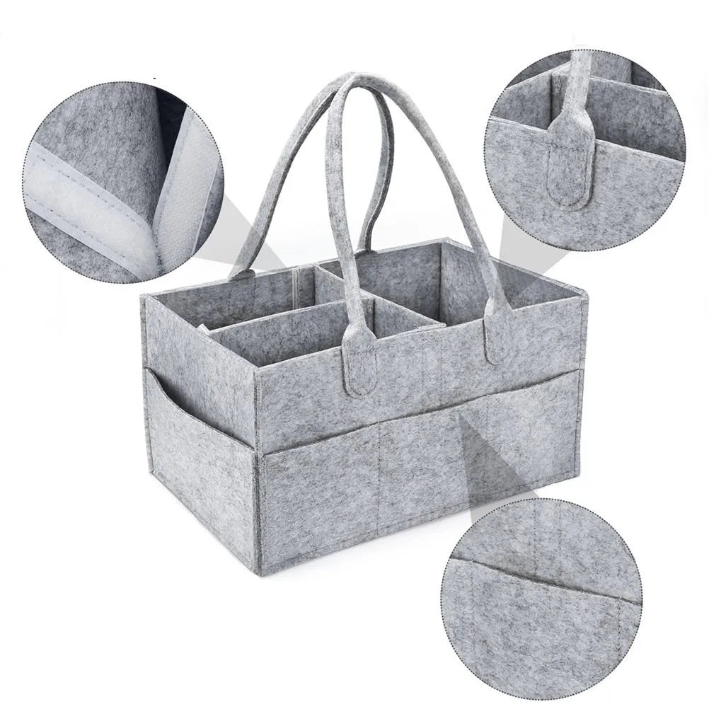 Baby Diaper Caddy Organizer – Felt Storage Basket with Dividers & Handles