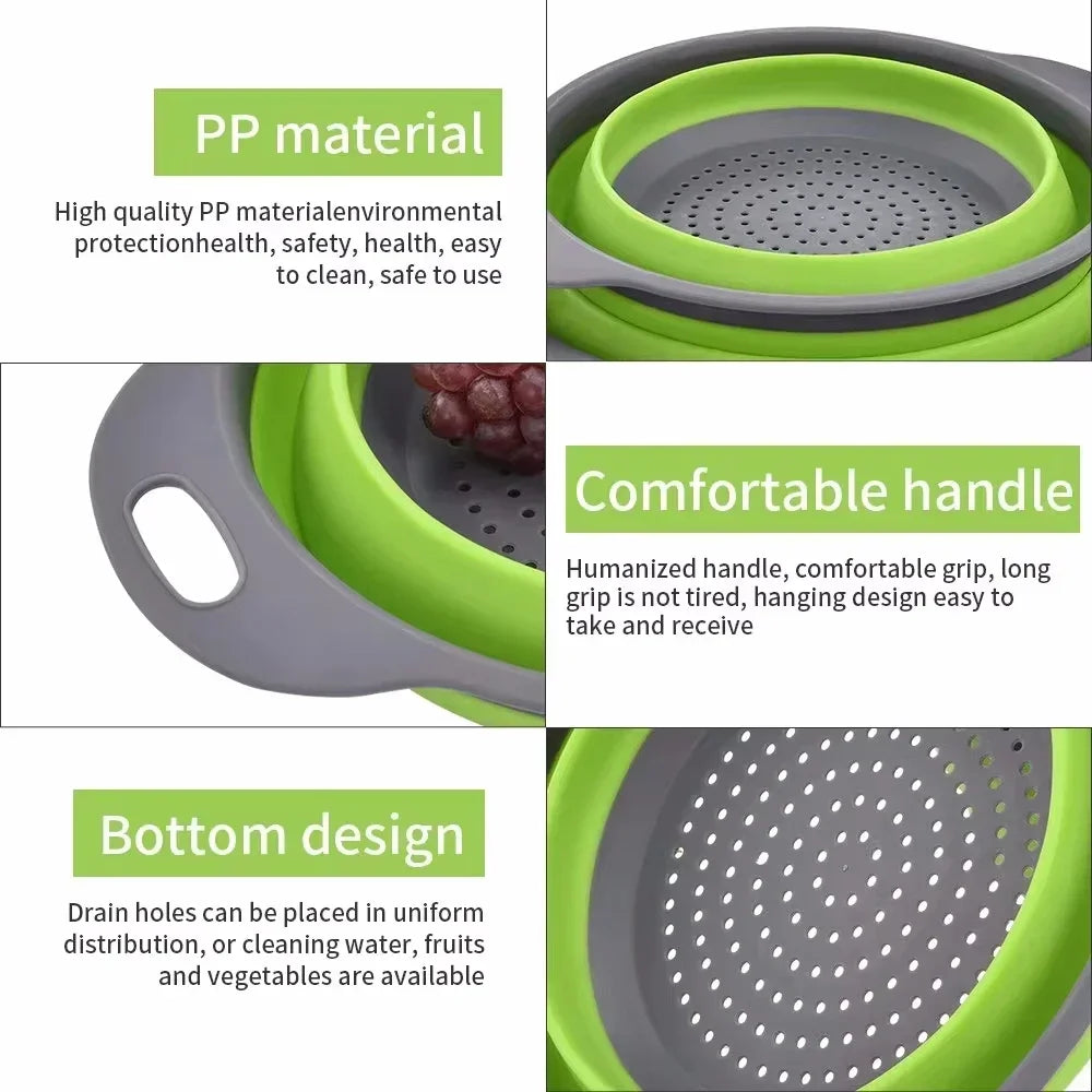 Collapsible Silicone Colander – Foldable Kitchen Strainer Basket